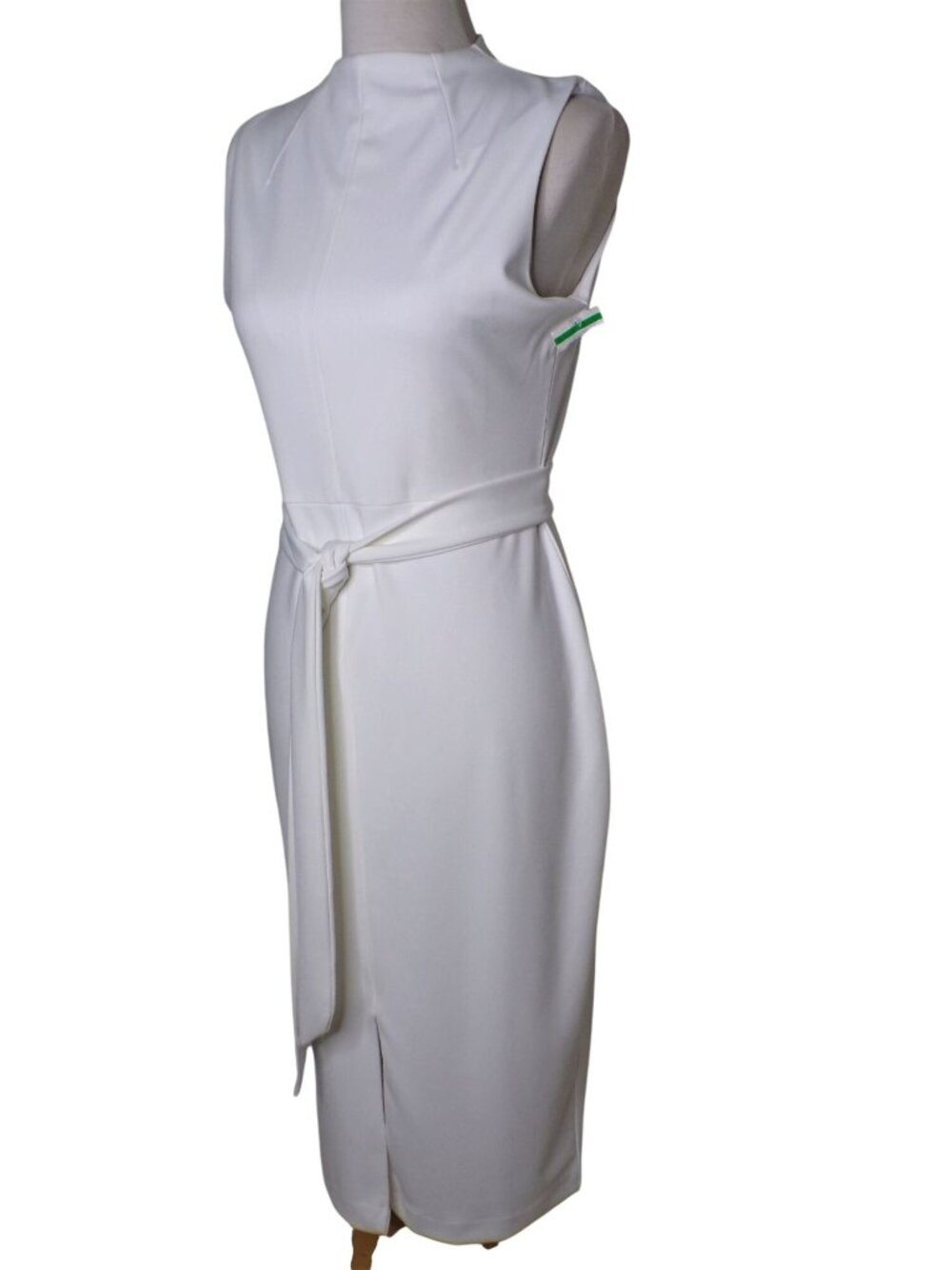 🆕ALEXIA ADMOR Mock Neck Belted Sheath Dress Ivory Cream 8 - Picture 4 of 11